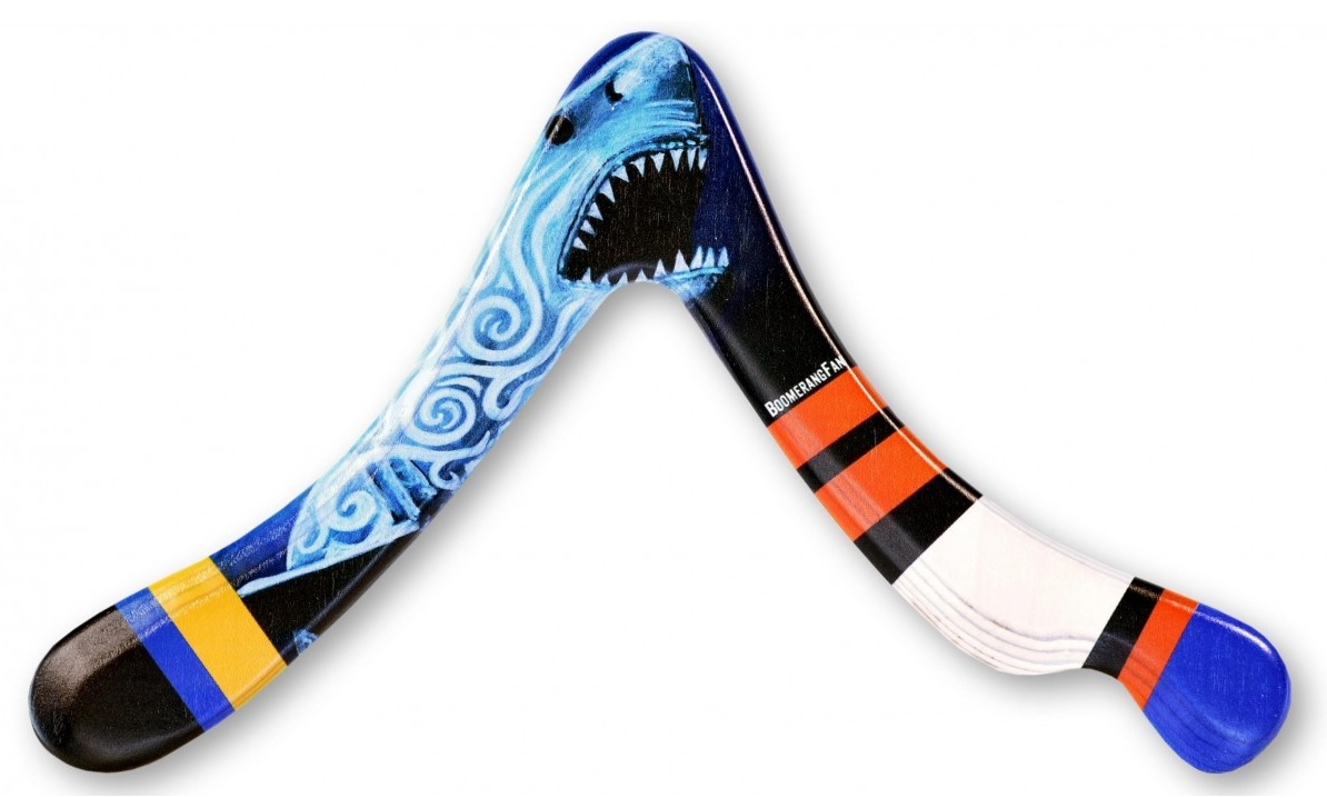 Boomerang Shark droitier en bois - Cliquez sur l'image pour la fermer