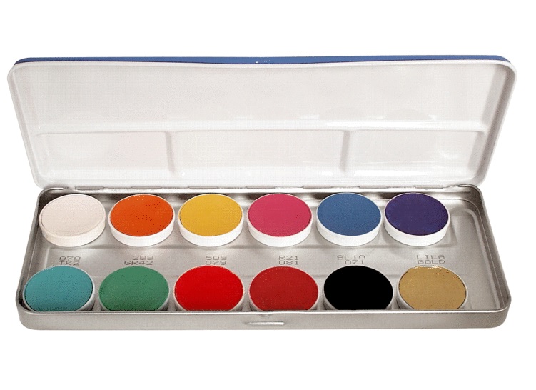 Maquillage Kryolan palette 12 couleurs aquacolor